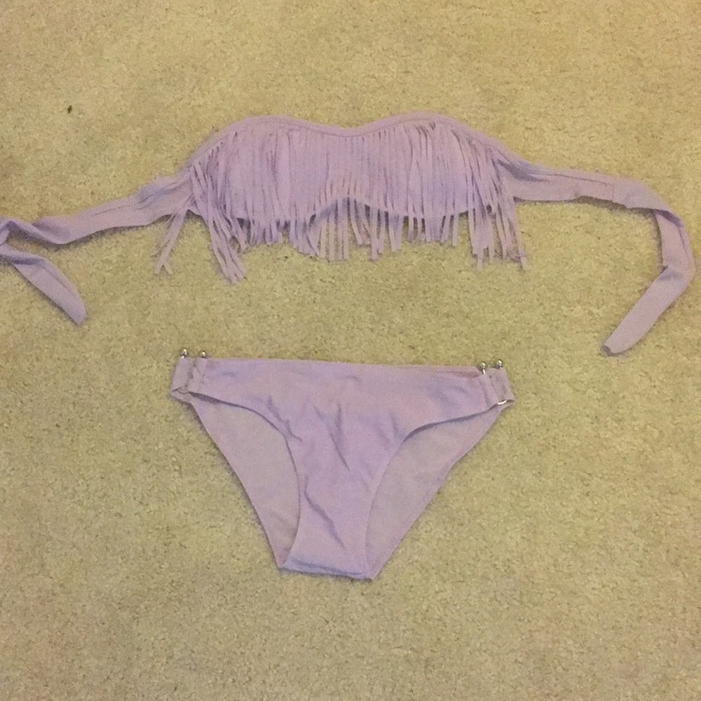 Purple bikini fringe with metal u ring closure